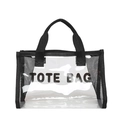 Minimalist transparent tote bag with black mesh trim and Tote Bag print on front - Black (Tote Bag Style)