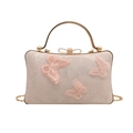Elegante rosa Abendtasche mit 3D Schmetterlingsstickerei und Gold Metallgriff - Rosa