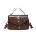 Dark brown crocodile embossed vintage square handbag with gold buckle strap and top handle - Brown