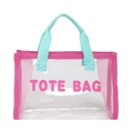 Pink PVC and mesh transparent tote bag with TOTE BAG lettering and light blue handles - Rose Red (Tote Bag Style)