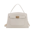 Bolso de mano chic en cuero beige para mujer con cierre dorado y asa superior elegante - Blanco
