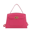 Elegante bolso de mano en cuero magenta con cierre giratorio dorado y correa de hombro - Rosa intenso