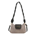 Elegante borsa sottobraccio in tessuto grigio e pelle nera con tracolla intrecciata - Grigio