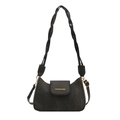 Elegante borsa a tracolla nera con cinturino in corda intrecciata e logo oro - Nero