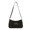 Sac hobo noir élégant avec boucle nœud dorée et bandoulière fine minimaliste - Noir