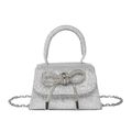 Borsa a mano con paillettes argento, fiocco di strass e catena in metallo rimovibile - Stile Glitter Argento / Argento