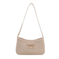 Sac bandoulière crème style français avec boucle nœud dorée et finition en cuir lisse - Blanc