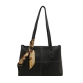 Borsa tote nera minimalista con patchwork animalier e sciarpa di seta decorativa - Nero