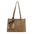 Borsa tote kaki con dettagli in pelle di serpente e foulard di seta decorativo - Cachi
