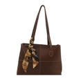 Grande borsa tote marrone scuro con patchwork in coccodrillo e dettaglio foulard - Marrone Scuro
