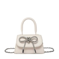 Elegant cream white mini bag with large silver rhinestone bow and chain strap - White Type 1