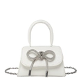 White mini trapezoid handbag with rhinestone bow and chain strap on white background - White Type 2