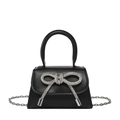 Schicke schwarze Minitasche mit Strass-Schleife und elegantem silbernen Kettenträger - Schwarz Typ 2