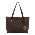 Donkerbruine shopper met M-letter monogram print en bruine leren hengsels - Bruin
