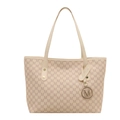 Elegante beige shopper met M-letter monogrampatroon en ronde metalen logohanger - Wit
