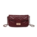 Elegant wine red chevron quilted crossbody bag with gold chain strap and twist lock closure - Burgundy