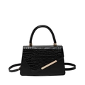 Minimalist black square shoulder bag with croc-effect flap and gold metal trim - Black
