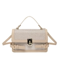 Schicke beige Glitzer-Umhängetasche mit goldenem Drehverschluss und elegantem Handgriff - Khaki