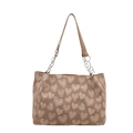 Light brown heart embossed tote bag with leather and silver chain shoulder strap - Khaki