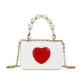Mini borsa bianca per bambine con manico di perle e tracolla a catena dorata - Bianco