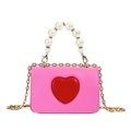 Mini borsa a tracolla rosa con cuore rosso e manico di perle in stile dolce trendy - Rosa