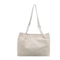 Ivory white tote bag with embossed heart pattern and silver chain shoulder strap - White