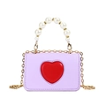 Mini borsa a tracolla viola con grande cuore rosso, manico di perle e catena d'oro - Viola