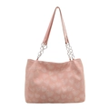 Pink heart patterned tote bag with stylish silver metal chain shoulder strap for women - Pink