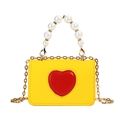 Mini borsa gialla per bambini con cuore rosso e manico di perle bianche - Giallo