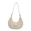 Chic cream crescent crescent crossbody bag with silver metal bar detail and adjustable strap - White