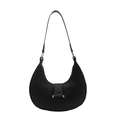 Minimalist matte black crescent shoulder bag with silver buckle and zipper closure - Black