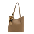 Bolso tote de mujer en cuero PU caqui con pañuelo de seda y correa ajustable de hombro - Caqui