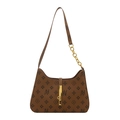 Vintage brown baguette shoulder bag with monogram print and gold chain strap - Tan