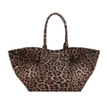 Bolso tote retro con estampado de leopardo de gran capacidad y placa metálica vintage - Marrón
