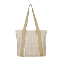 Gewebte Stroh-Schultertasche mit breiten braunen Riemen und weißer Quaste für den Sommer - Khaki Tragetasche (yl2059) / Khaki