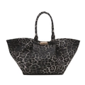 Bolso tote de gran capacidad con estampado de leopardo y hebilla metálica dorada - Negro
