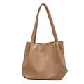 Bolso tote vintage grande en color caqui de cuero sintético con costuras verticales - Caqui