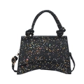 Fashionable black sequin handbag with star patterns and curved base for women - Black