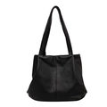 Bolso tote minimalista de cuero negro de gran capacidad con textura litchi para diario - Negro