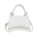 White handbag with silver glitter and colorful star sequins in hourglass silhouette - White