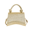 Chic gold sequin handbag with curved base and knotted handle for party styling - Gold