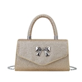 Sac à main doré champagne scintillant avec nœud en métal argenté et bandoulière - Or