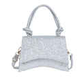 Sparkly silver sequin handbag with hourglass curved base and knotted top handle - Silver