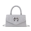 Sac à main à paillettes argentées avec boucle en nœud métallique et bandoulière en chaîne - Argent