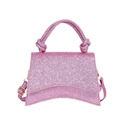 Sparkling pink sequin mini handbag with curved base and bow knot handle design - Pink