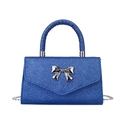 Mini sac à main pailleté bleu avec nœud argenté et bandoulière en chaîne - Bleu