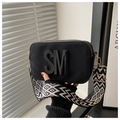 Detail of black crossbody square bag with SM logo and geometric wide fabric strap - Black
