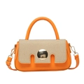 Borsa francese in pelle arancione e rafia con una grande fibbia in metallo dorato - Arancione