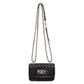 Classic black chevron quilted crossbody bag with gold chain strap and metal turn-lock - Black
