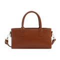 Vintage brown leather rectangular handbag with dual handles and fashion embossing - Tan